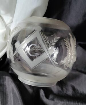 Rare Antique Masonic Cut Glass Globe Lamp Light Shade Freemasons Memorabilia Collectible Art Decor