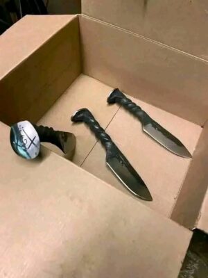 Masonic Hand-Forged Steel Railroad Spike Knife with Twisted Handle