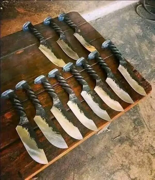 20 a Masonic Hand-Forged Steel Railroad Spike Knife with Twisted Handle