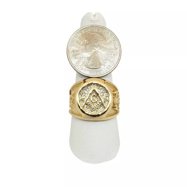 Solid 18K Yellow Gold Freemason Ring Masonic Double Headed Eagle, Size 5 -15