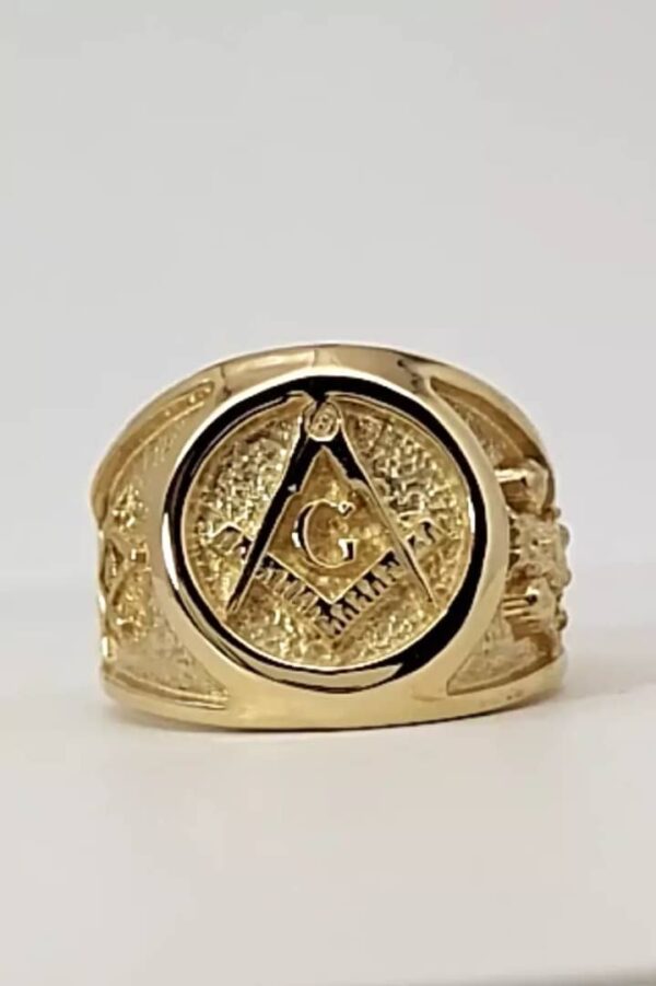 Solid 18K Yellow Gold Freemason Ring Masonic Double Headed Eagle, Size 5 -15