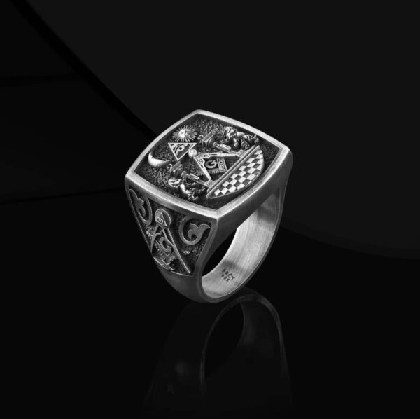 Mens Masonic 925 Sterling Silver Ring For Men, Master Mason Jewelry, Freemason Jewelry, Masonry Signet Ring, Masonic Handmade Rings for Man