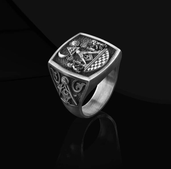 Mens Masonic 925 Sterling Silver Ring For Men, Master Mason Jewelry, Freemason Jewelry, Masonry Signet Ring, Masonic Handmade Rings for Man