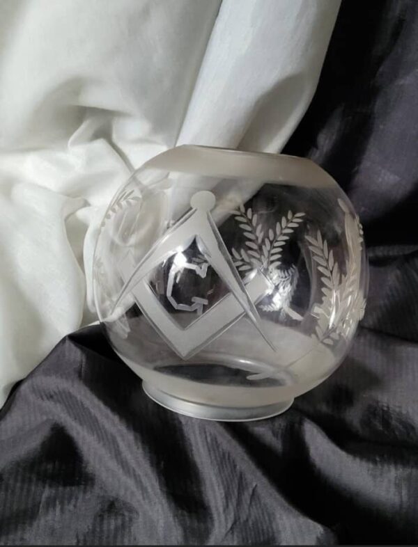 Rare Antique Masonic Cut Glass Globe Lamp Light Shade Freemasons Memorabilia Collectible Art Decor