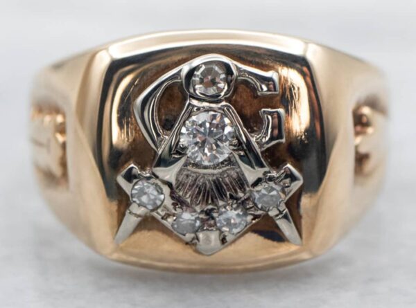 Men's Masonic Vintage Diamond Ring, Two Tone Masonic ...