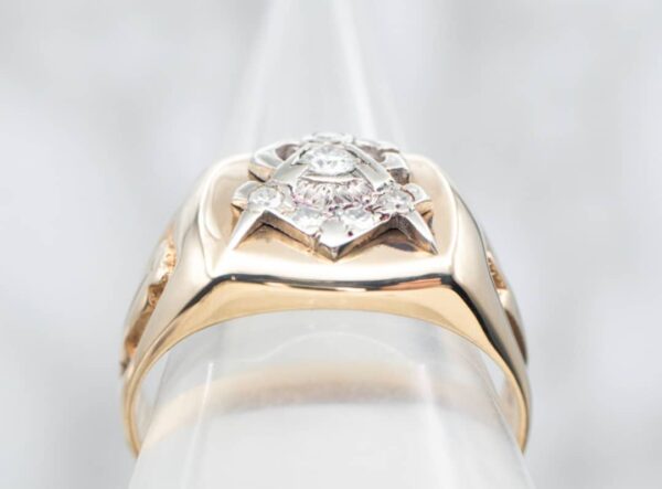 Men's Masonic Vintage Diamond Ring, Two Tone Masonic ...