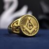 Gold Plated Masonic Signet Ring with G Emblem – Personalized Initial Ring for Master Masons – Custom Freemason Jewelry