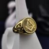 Gold Plated Masonic Signet Ring with G Emblem – Personalized Initial Ring for Master Masons – Custom Freemason Jewelry