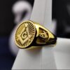 Gold Plated Masonic Signet Ring with G Emblem – Personalized Initial Ring for Master Masons – Custom Freemason Jewelry