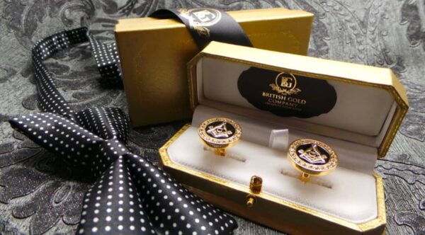 Freemason Gold Crystal Cufflinks Luxury Set for Masonic any Lodge Cuff Links Brotherhood Luxurious Cased Freemasons Compass Boxed Gifts