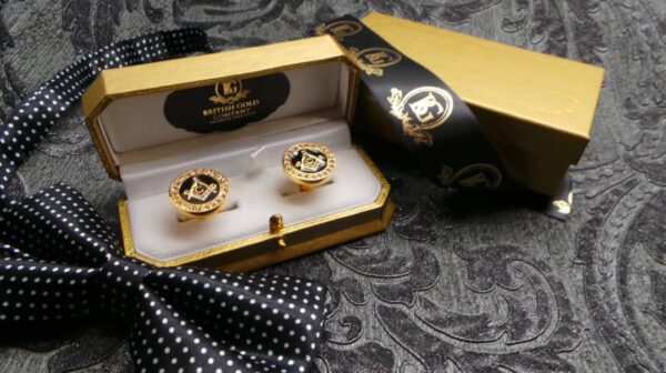 Freemason Gold Crystal Cufflinks Luxury Set for Masonic any Lodge Cuff Links Brotherhood Luxurious Cased Freemasons Compass Boxed Gifts