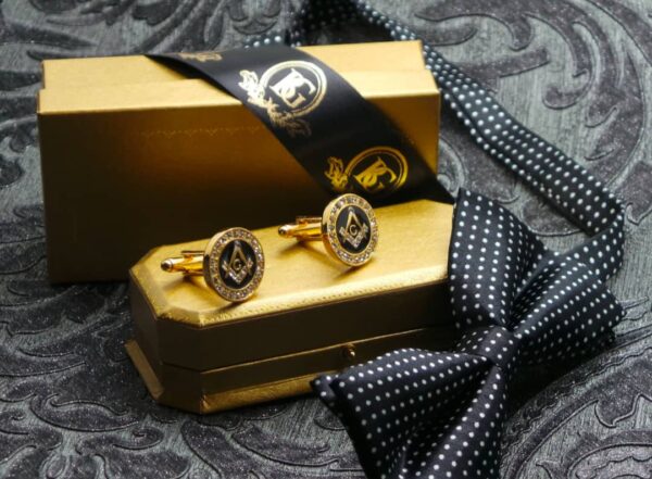Freemason Gold Crystal Cufflinks Luxury Set for Masonic any Lodge Cuff Links Brotherhood Luxurious Cased Freemasons Compass Boxed Gifts