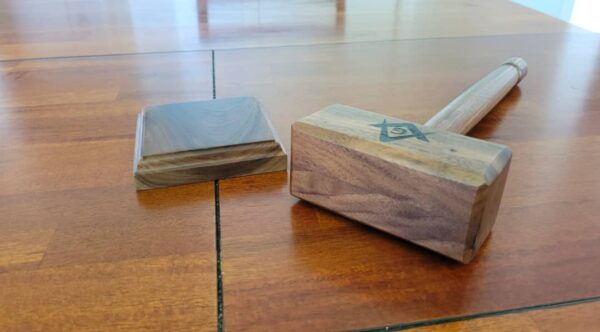 Masonic Gavel with Sounding Block - Solid Walnut - Hand Made