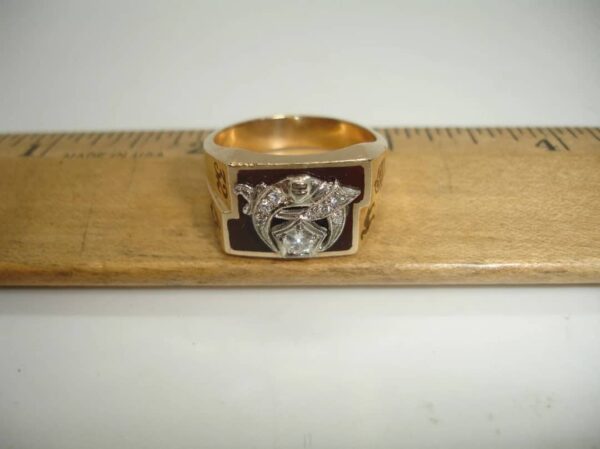 Antique 10K Gold Shriner 32nd degree Masonic diamond cluster 10.5 RING Sword 13g