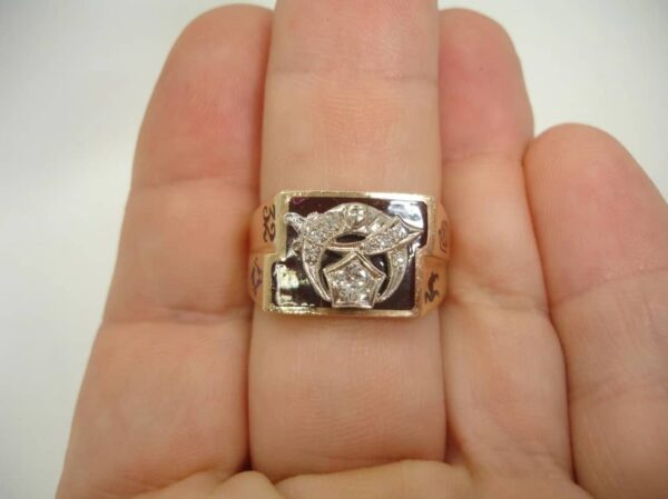 Antique 10K Gold Shriner 32nd degree Masonic diamond cluster 10.5 RING Sword 13g