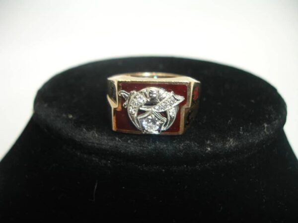 Antique 10K Gold Shriner 32nd degree Masonic diamond cluster 10.5 RING Sword 13g