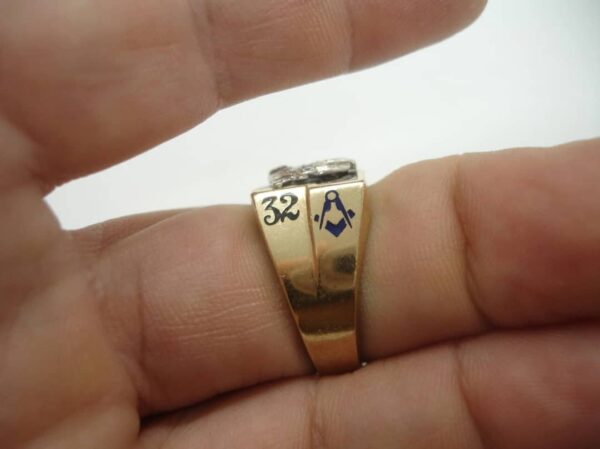Antique 10K Gold Shriner 32nd degree Masonic diamond cluster 10.5 RING Sword 13g