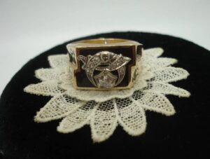 Antique 10K Gold Shriner 32nd degree Masonic diamond cluster 10.5 RING Sword 13g