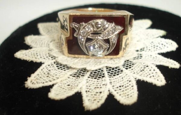 Antique 10K Gold Shriner 32nd degree Masonic diamond cluster 10.5 RING Sword 13g