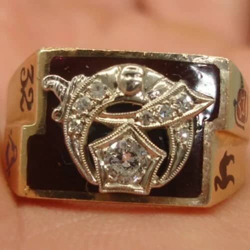 Antique 10K Gold Shriner 32nd degree Masonic diamond cluster 10.5 RING Sword 13g