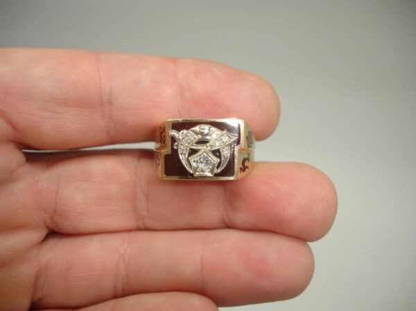 Antique 10K Gold Shriner 32nd degree Masonic diamond cluster 10.5 RING Sword 13g