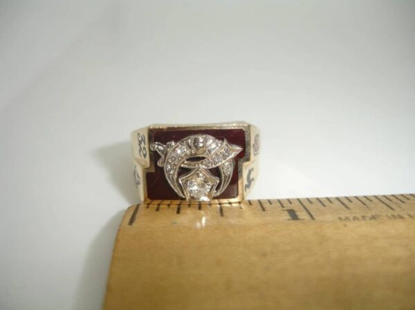Antique 10K Gold Shriner 32nd degree Masonic diamond cluster 10.5 RING Sword 13g