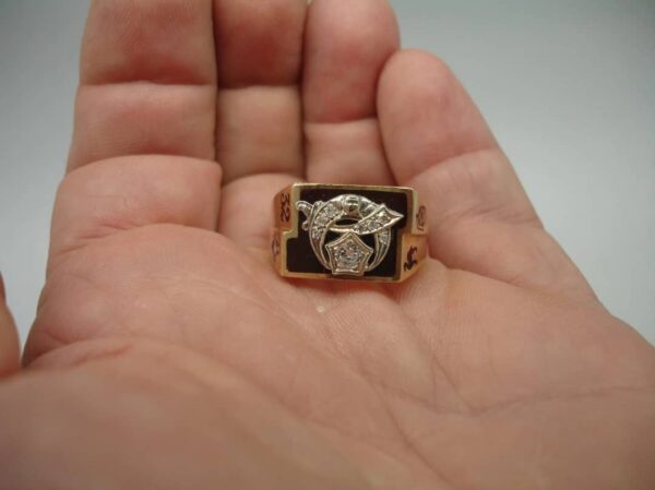 Antique 10K Gold Shriner 32nd degree Masonic diamond cluster 10.5 RING Sword 13g