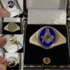 Superb heavy 9ct gold masonic freemason enamel swivel flip ring.