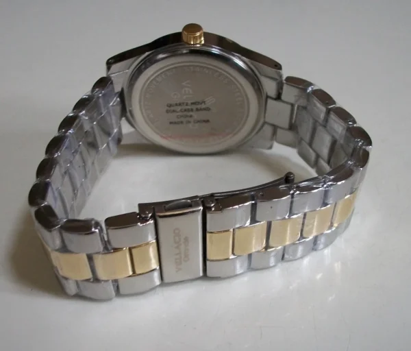 MEN'S GOLD FINISH STRETCH BAND MASON BLACK DIAL FASHION DRESSY CASUAL WATCH